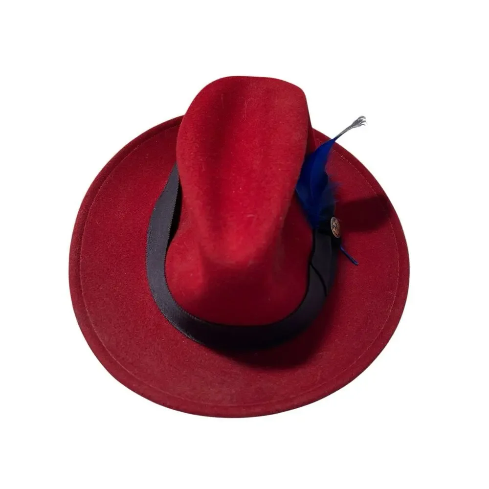 Goorin Bros. 100% Wool Red Classic Fedora Grosgrain Band Size Small
